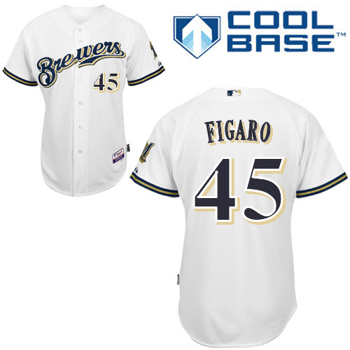 Alfredo Figaro #45 MLB Jersey-Milwaukee Brewers Men's Authentic Home White Cool Base Baseball Jersey